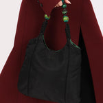 Prada Beaded Shoulder Bag Black Nylon