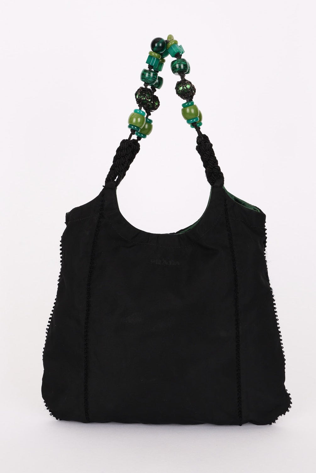 Prada Beaded Shoulder Bag Black Nylon