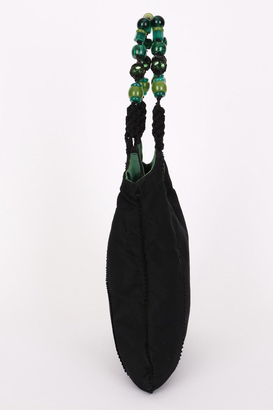 Prada Beaded Shoulder Bag Black Nylon