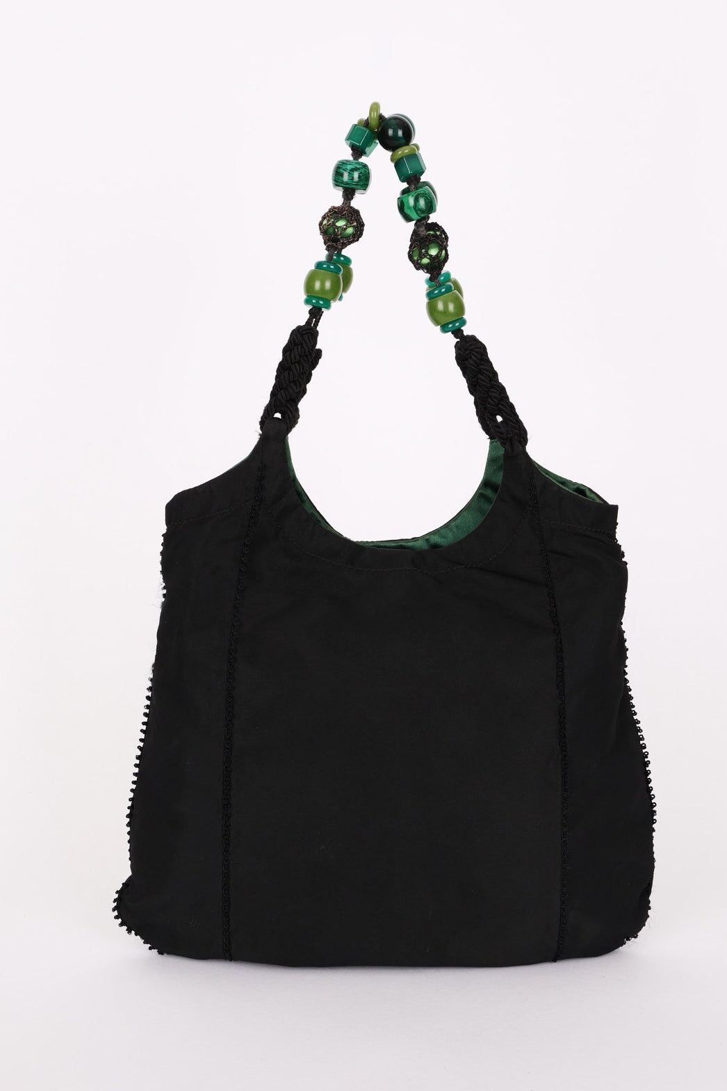 Prada Beaded Shoulder Bag Black Nylon