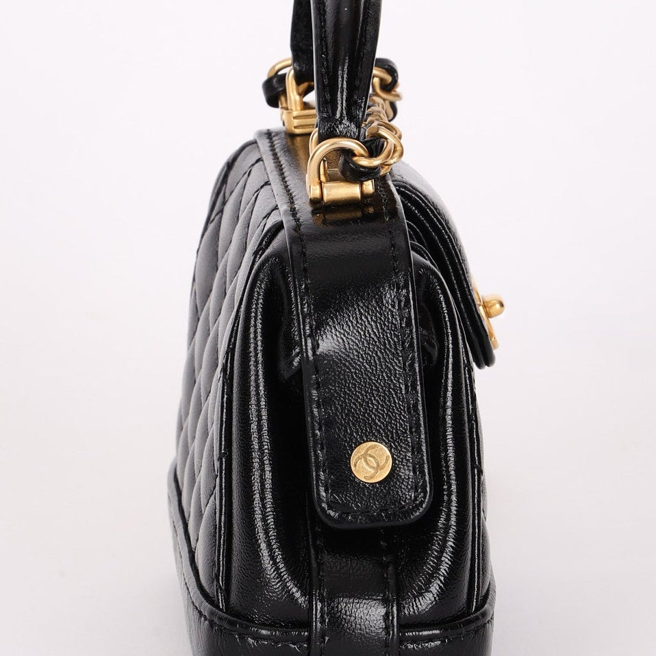 Chanel Mini Cocodoc Top Handle Bag Black Calfskin AGHW