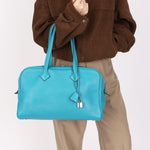 Hermès Victoria Bleu Turquoise Clemence PHW 2014