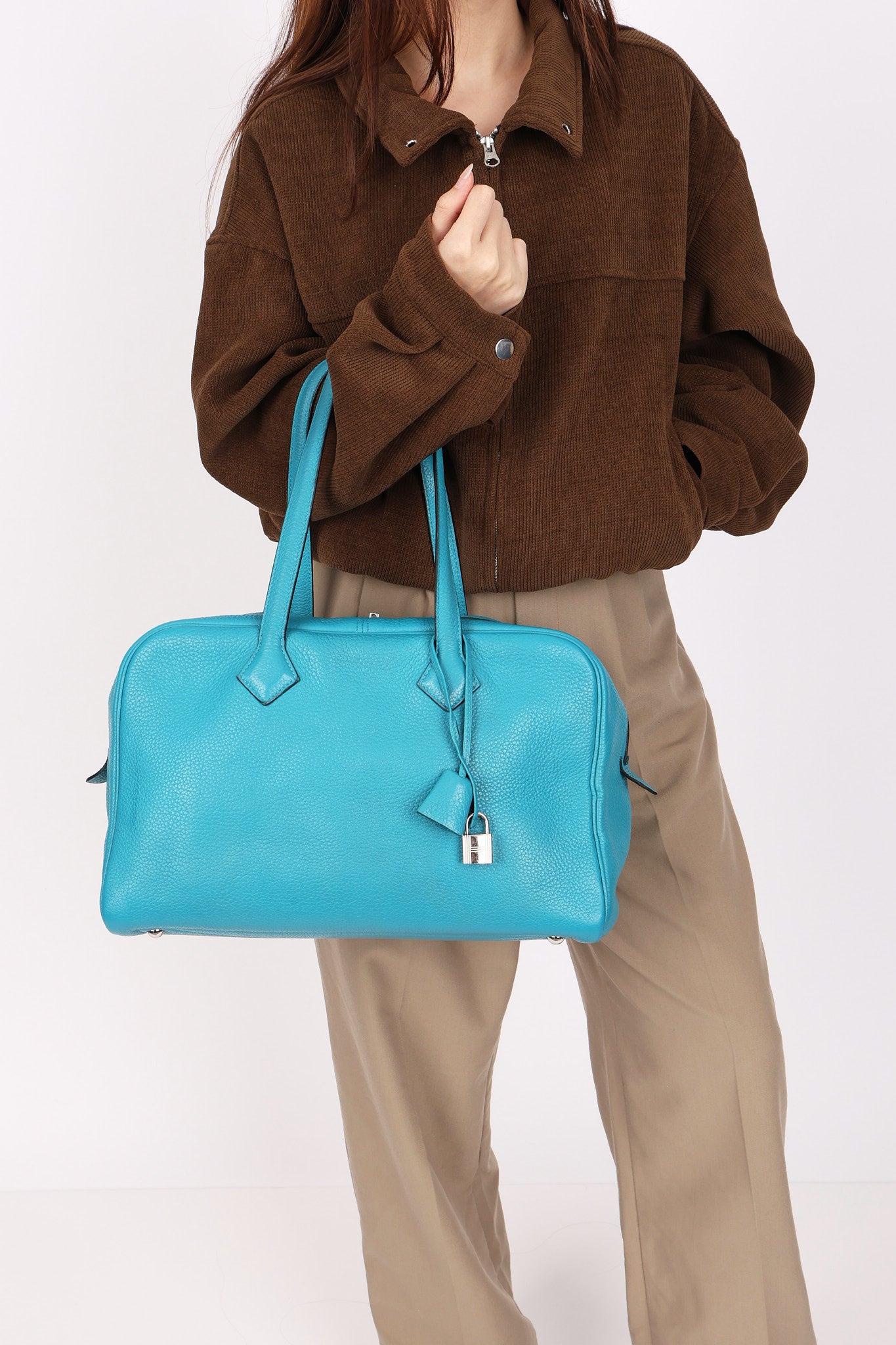 Hermès Victoria Bleu Turquoise Clemence PHW 2014