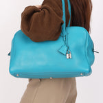 Hermès Victoria Bleu Turquoise Clemence PHW 2014