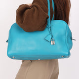 Hermès Victoria Bleu Turquoise Clemence PHW 2014