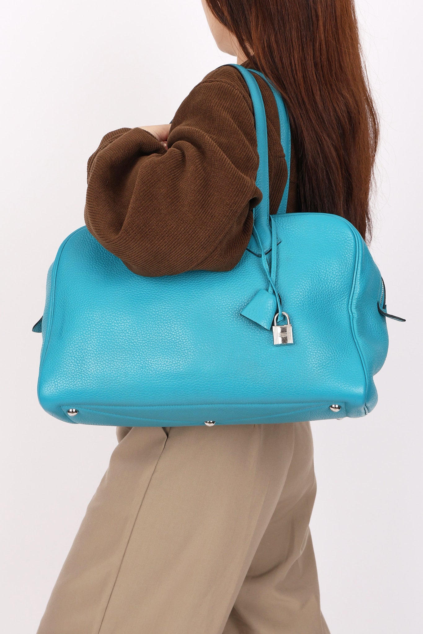 Hermès Victoria Bleu Turquoise Clemence PHW 2014