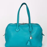 Hermès Victoria Bleu Turquoise Clemence PHW 2014