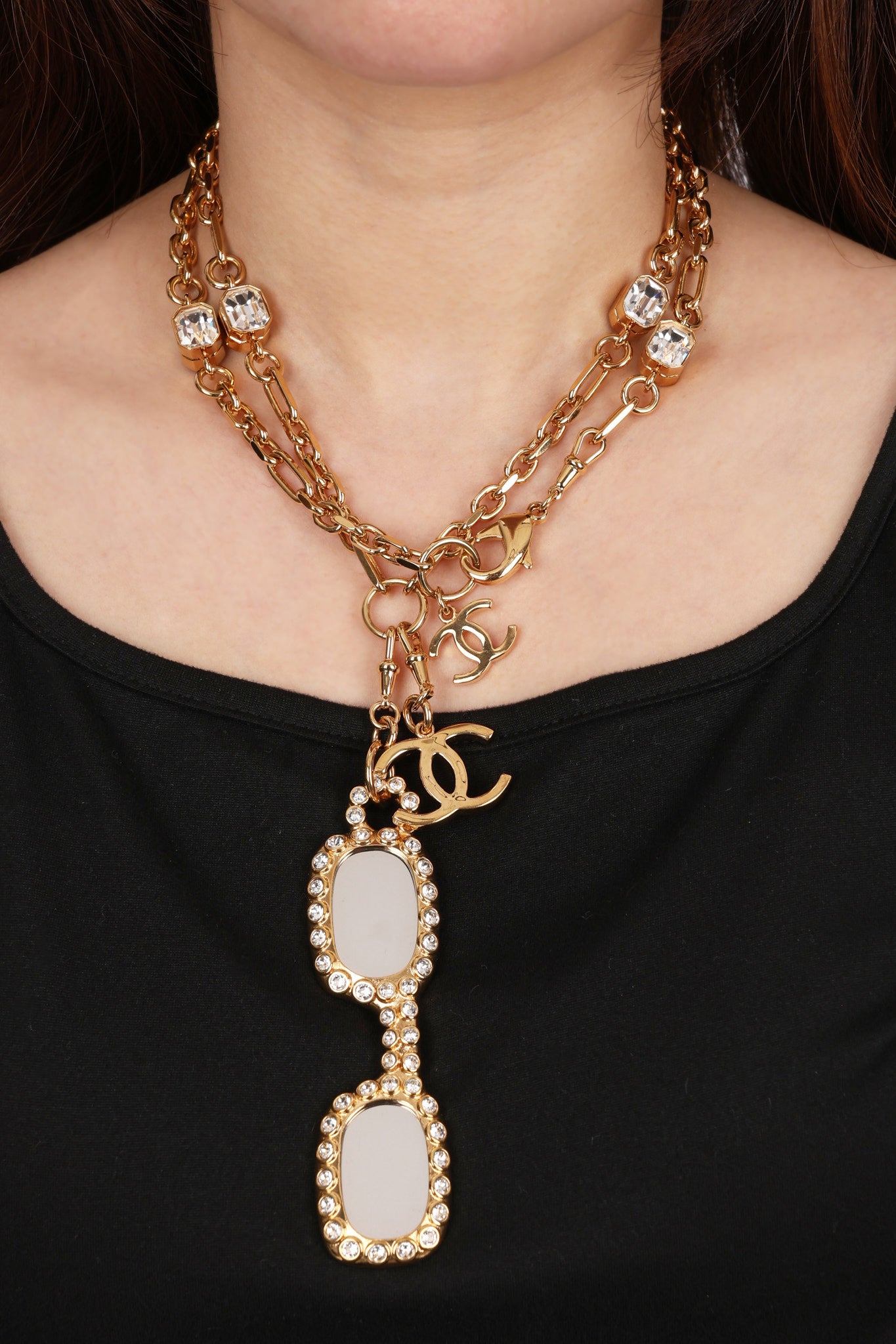Chanel Gold CC Sunglasses Diamond Necklace