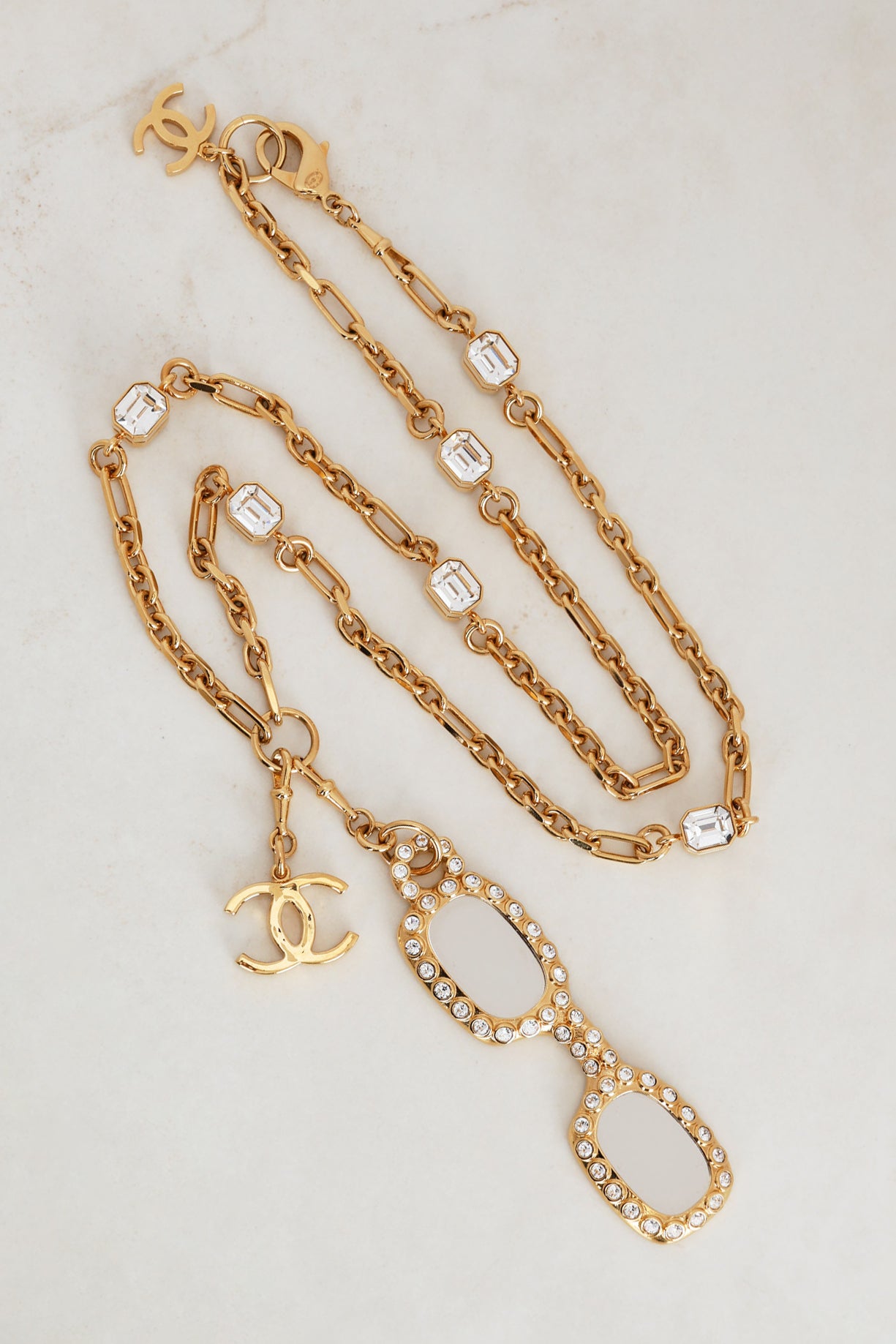 Chanel Gold CC Sunglasses Diamond Necklace