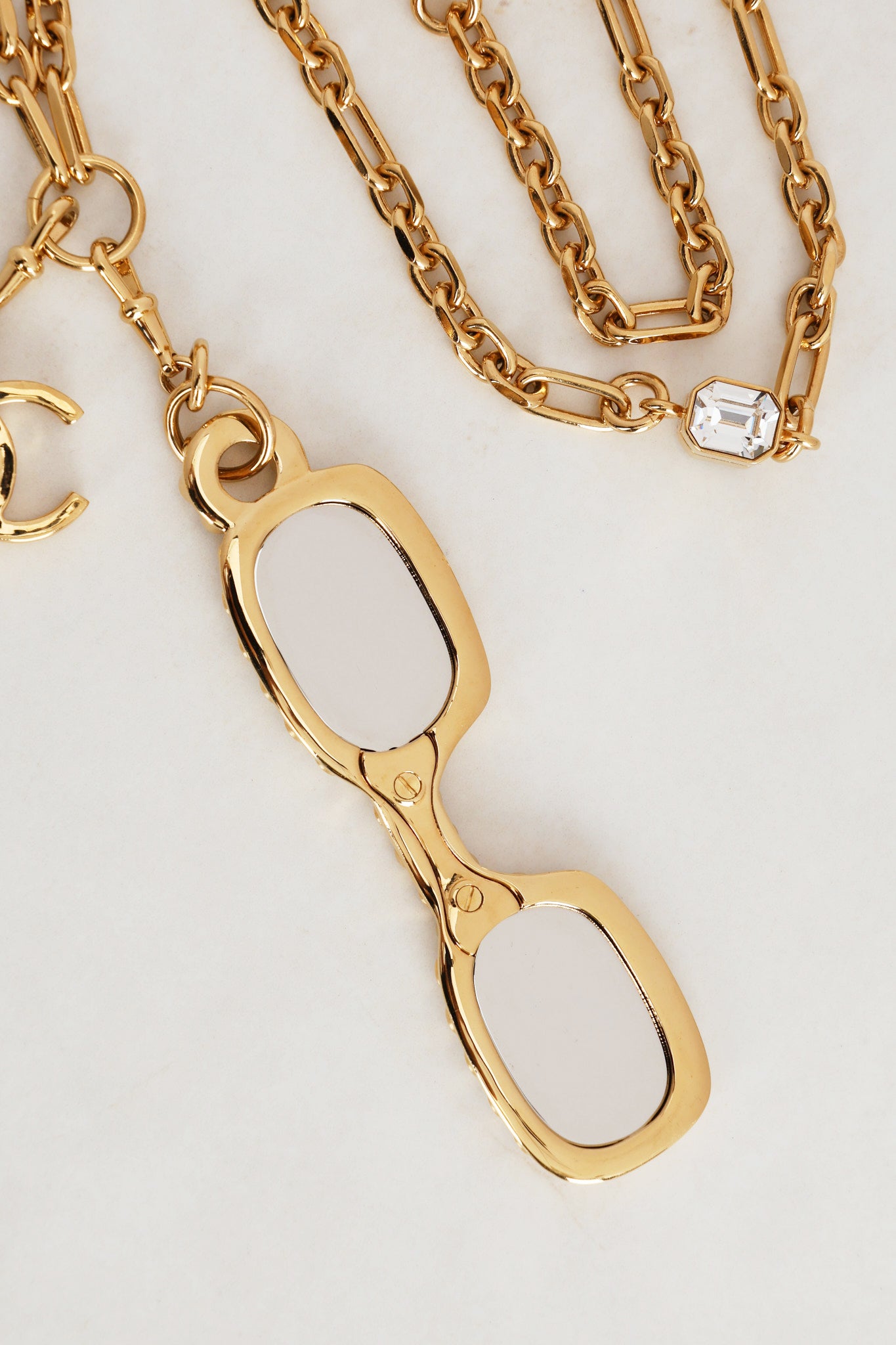 Chanel Gold CC Sunglasses Diamond Necklace