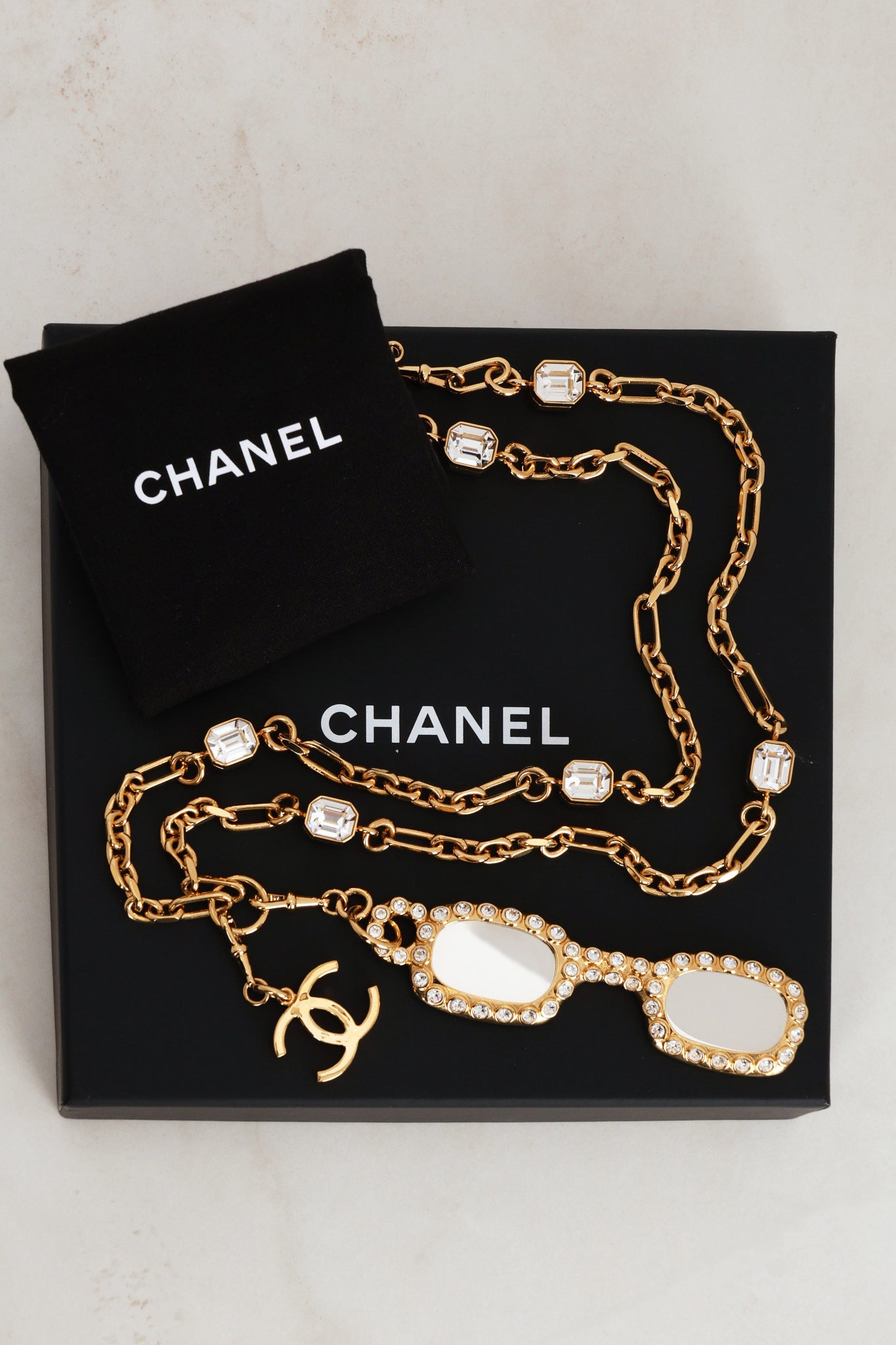 Chanel Gold CC Sunglasses Diamond Necklace