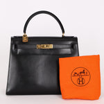 Hermès Kelly 28 Noir Box GHW 1977