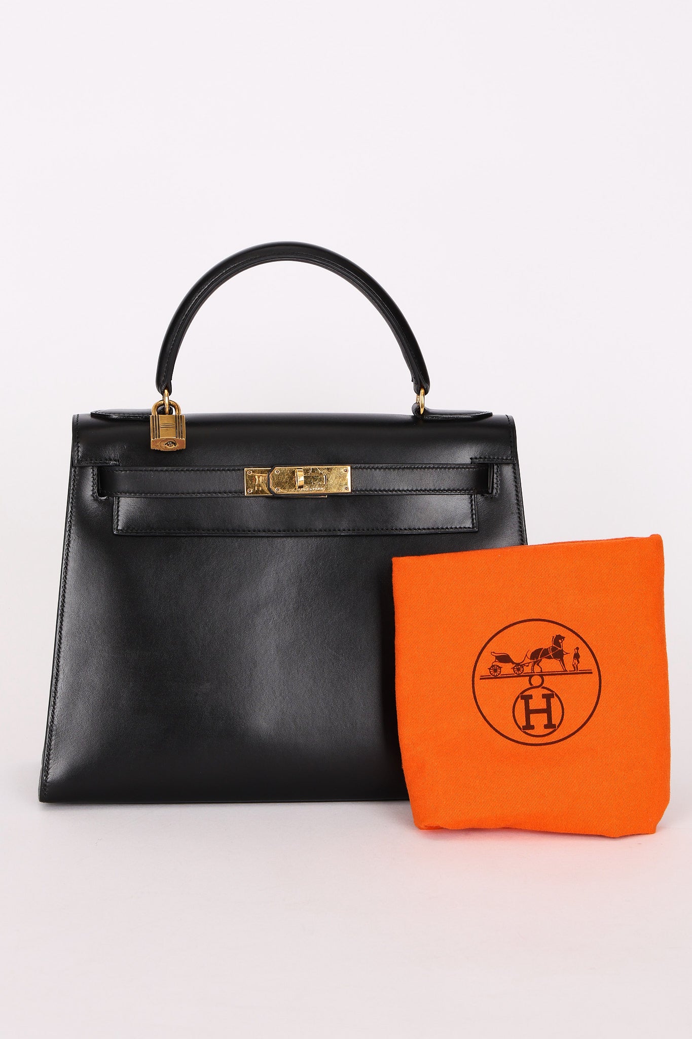 Hermès Kelly 28 Noir Box GHW 1977