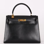 Hermès Kelly 28 Noir Box GHW 1977