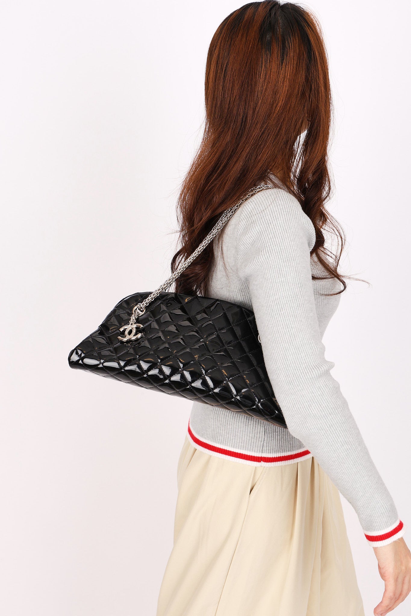 Chanel Mademoiselle Bowling Bag Black Patent SHW