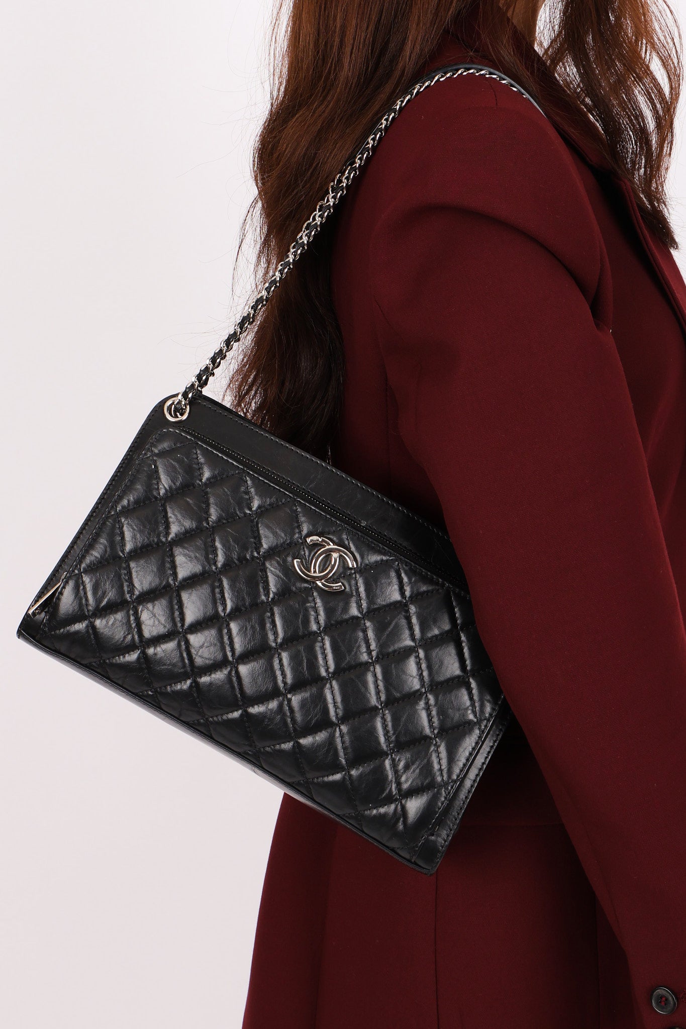 Chanel So Black Two Tone Flap Black Crinkled Calfskin SHW