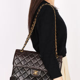 Chanel Double Sided Jumbo Classic Single Flap Black Lambskin 1996 24K GP
