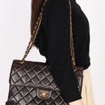 Chanel Double Sided Jumbo Classic Single Flap Black Lambskin 1996 24K GP