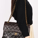 Chanel Double Sided Jumbo Classic Single Flap Black Lambskin 1996 24K GP