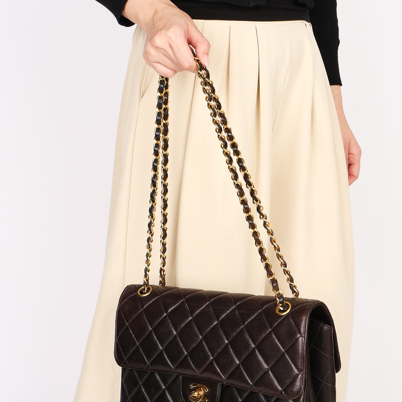 Chanel Double Sided Jumbo Classic Single Flap Black Lambskin 1996 24K GP