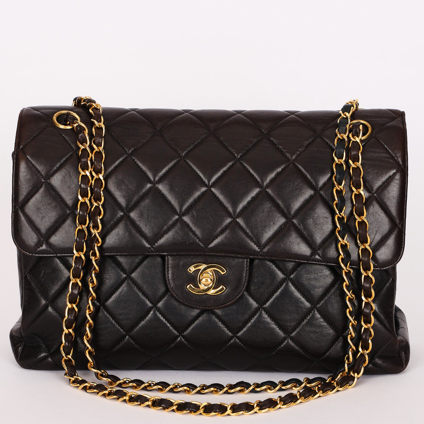 Chanel Double Sided Jumbo Classic Single Flap Black Lambskin 24K GP
