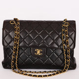 Chanel Double Sided Jumbo Classic Single Flap Black Lambskin 24K GP