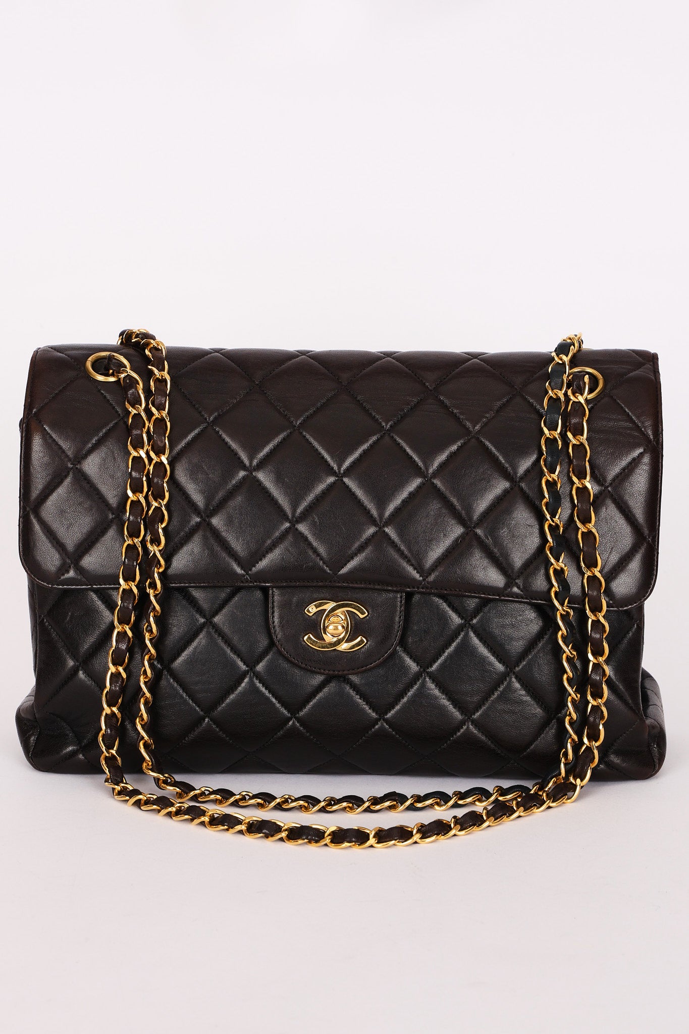 Chanel Double Sided Jumbo Classic Single Flap Black Lambskin 24K GP