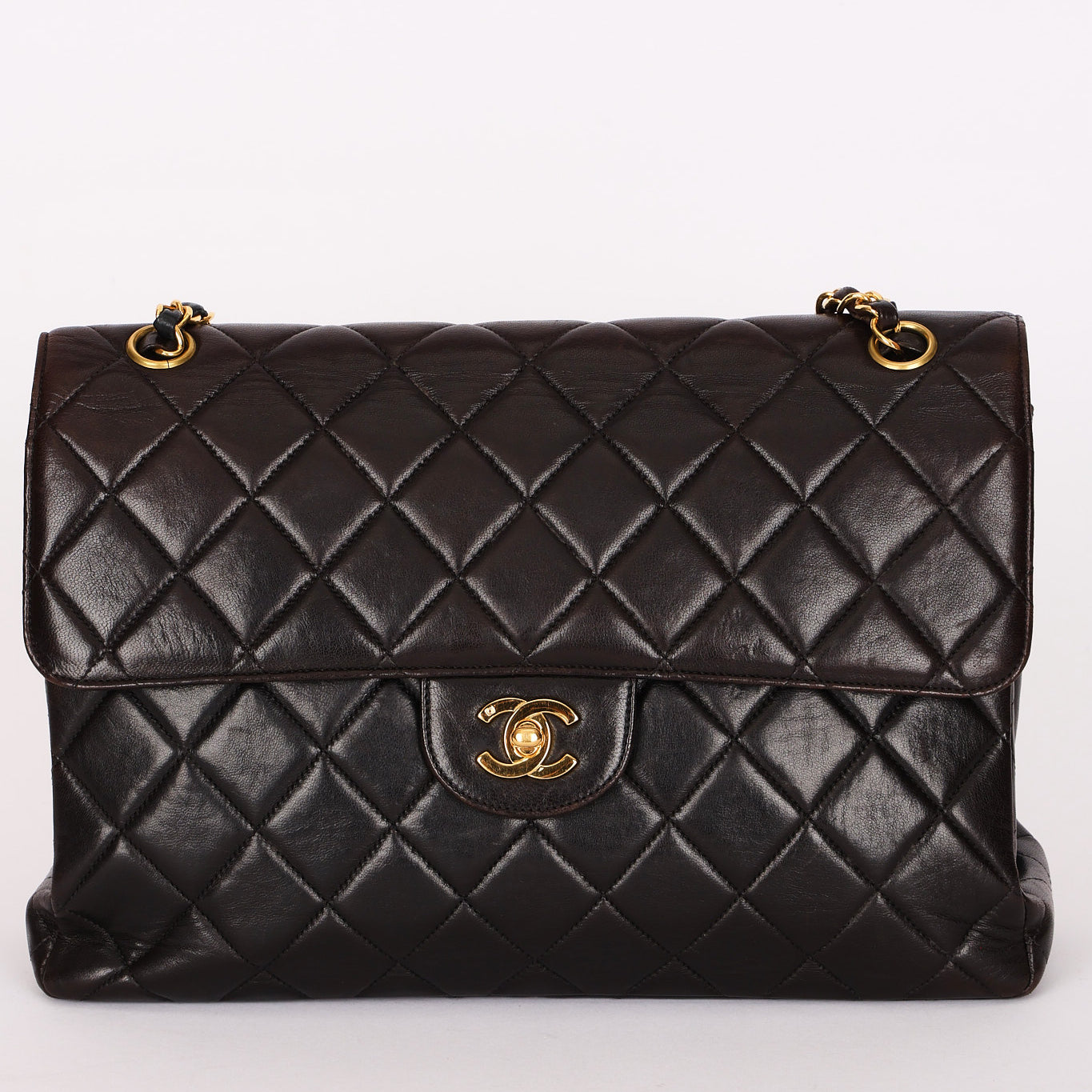 Chanel Double Sided Jumbo Classic Single Flap Black Lambskin 24K GP