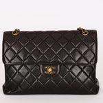 Chanel Double Sided Jumbo Classic Single Flap Black Lambskin 24K GP