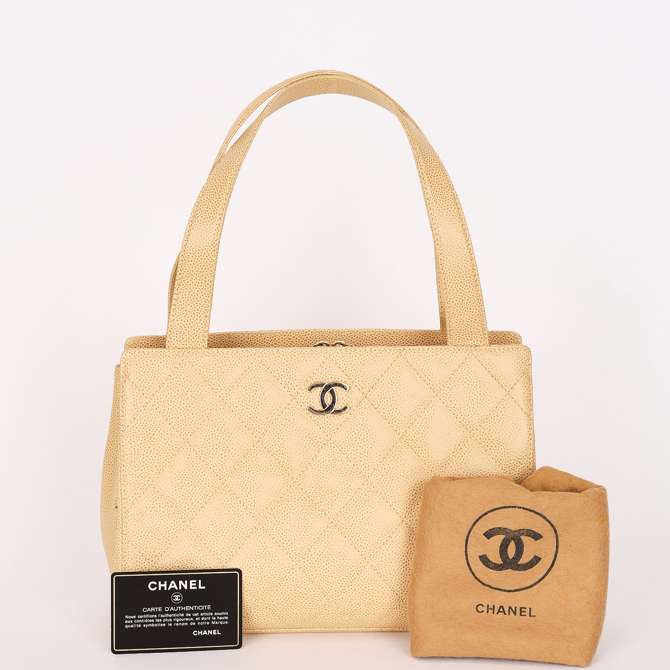 Chanel Shoulder Bag Ivory Caviar 2003 CGHW