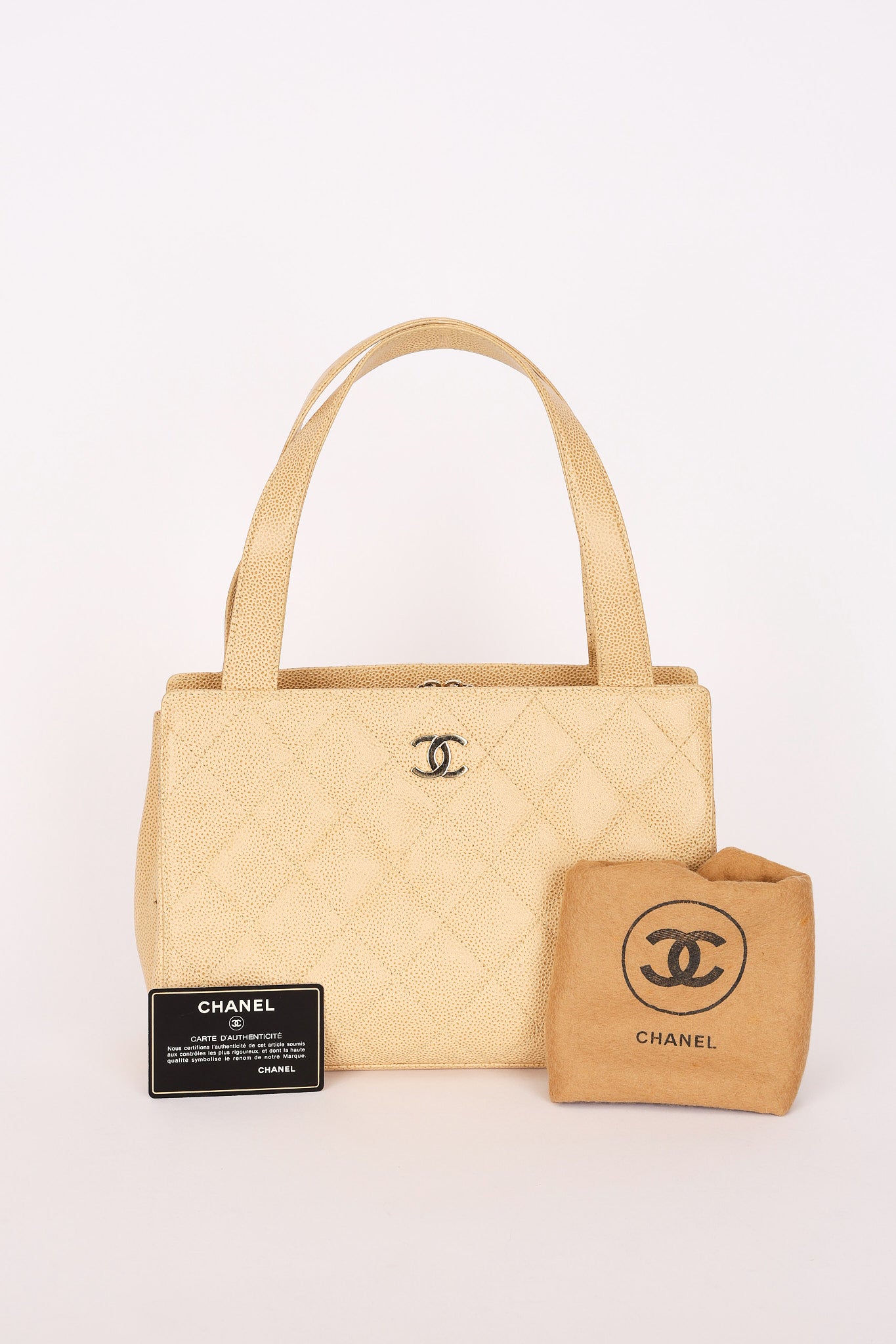Chanel Shoulder Bag Ivory Caviar 2003 CGHW