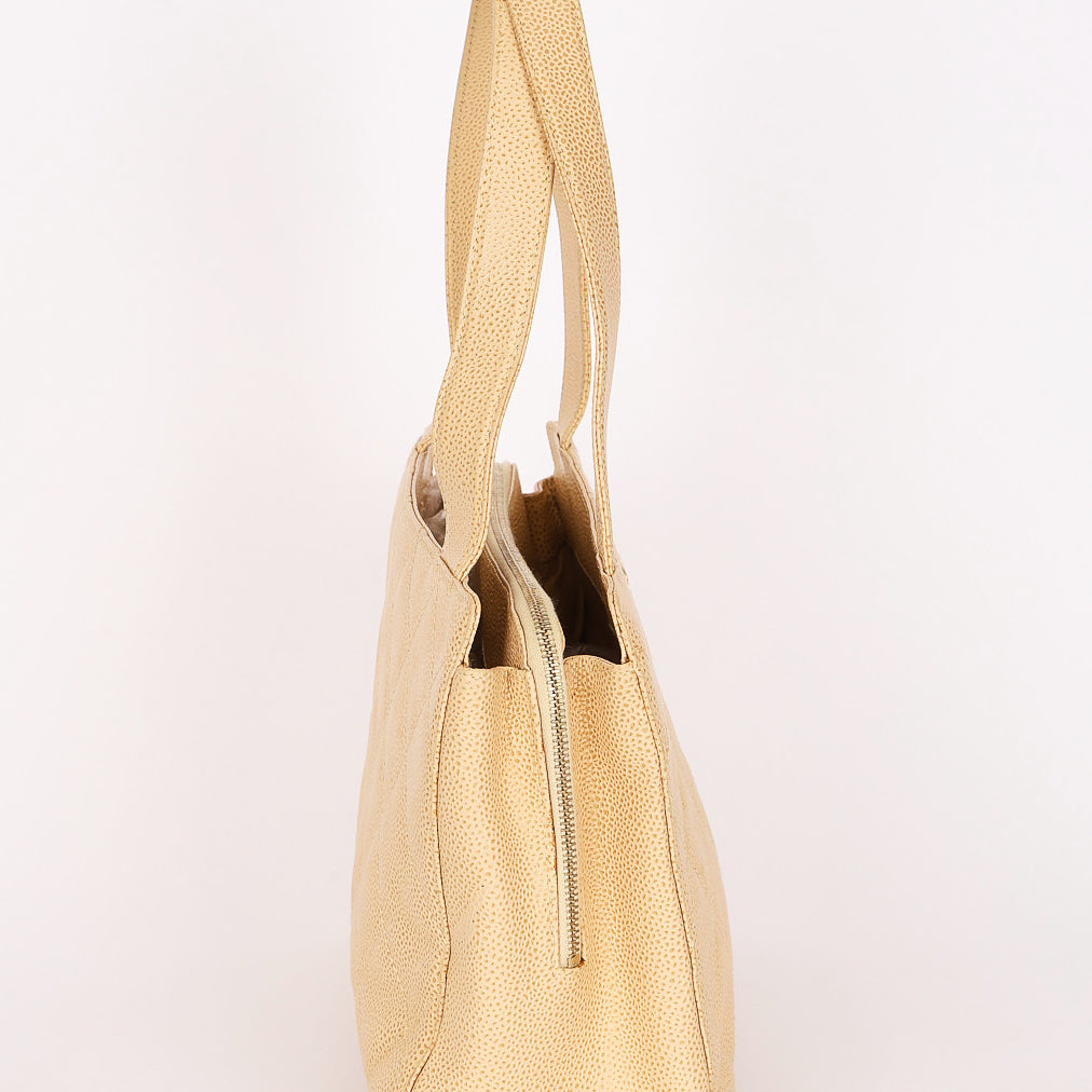 Chanel Shoulder Bag Ivory Caviar 2003 CGHW