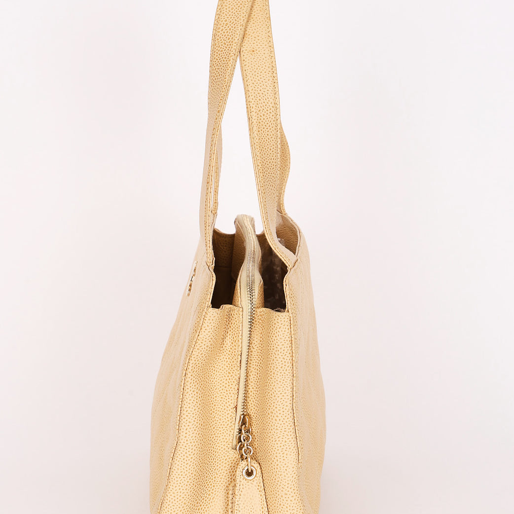 Chanel Shoulder Bag Ivory Caviar 2003 CGHW