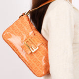 Fendi Coated Canvas Zucchino Baguette Bag Orange GHW