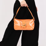 Fendi Coated Canvas Zucchino Baguette Bag Orange GHW