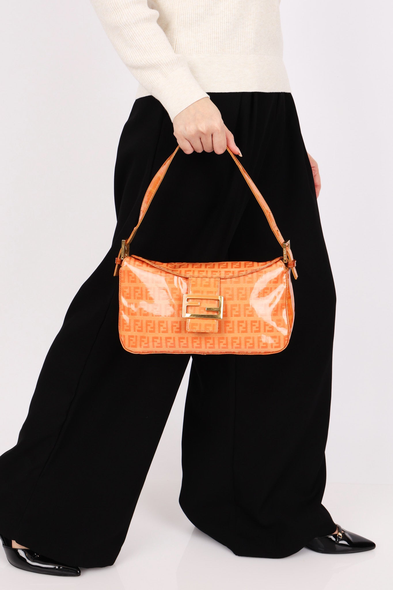 Fendi Coated Canvas Zucchino Baguette Bag Orange GHW