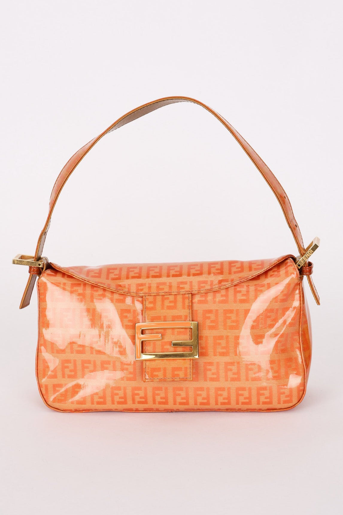 Fendi Coated Canvas Zucchino Baguette Bag Orange GHW