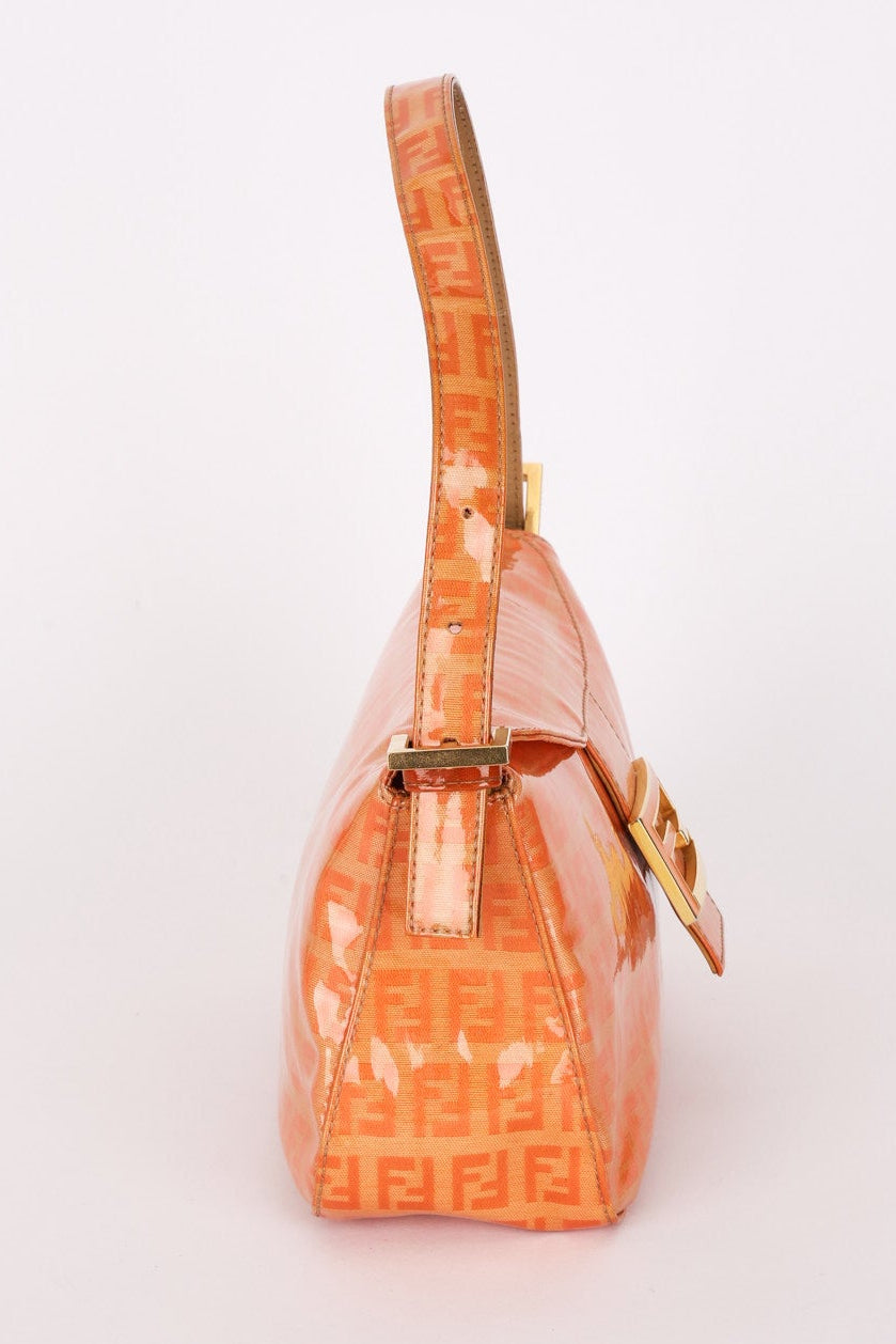 Fendi Coated Canvas Zucchino Baguette Bag Orange GHW