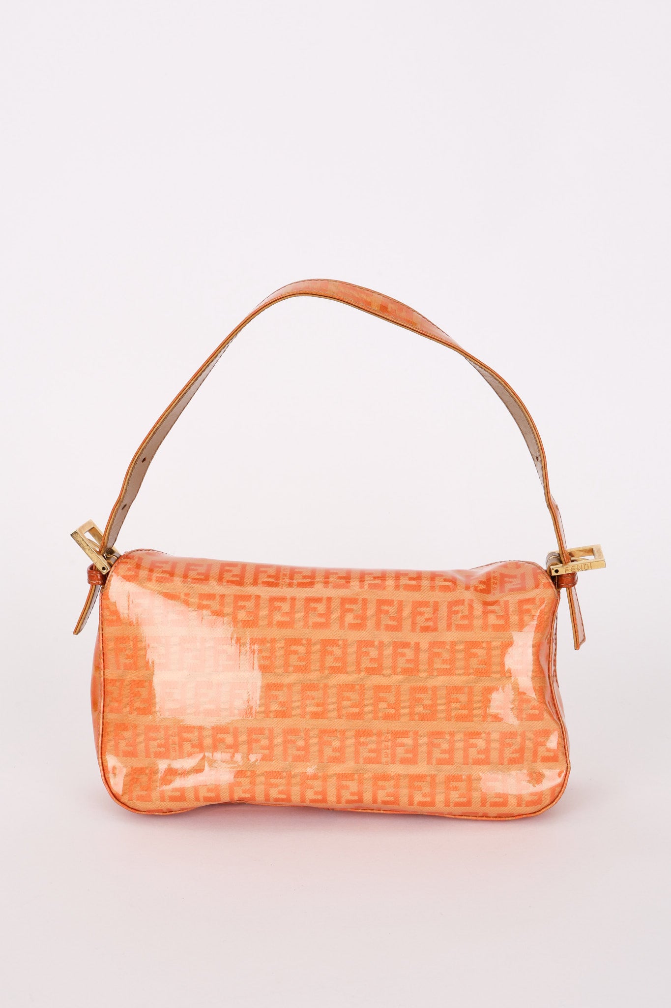 Fendi Coated Canvas Zucchino Baguette Bag Orange GHW