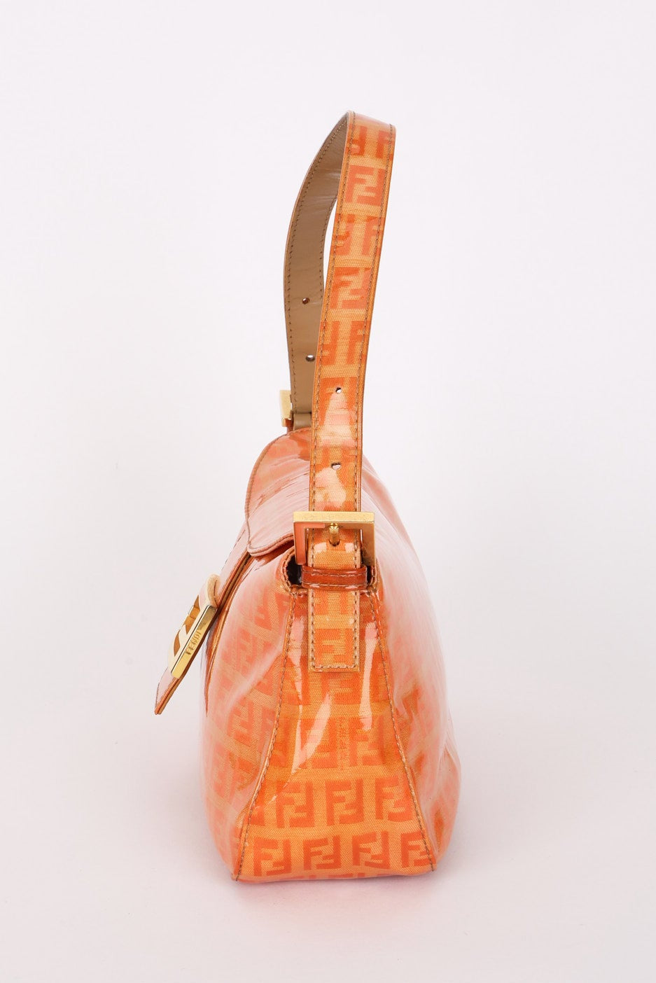 Fendi Coated Canvas Zucchino Baguette Bag Orange GHW