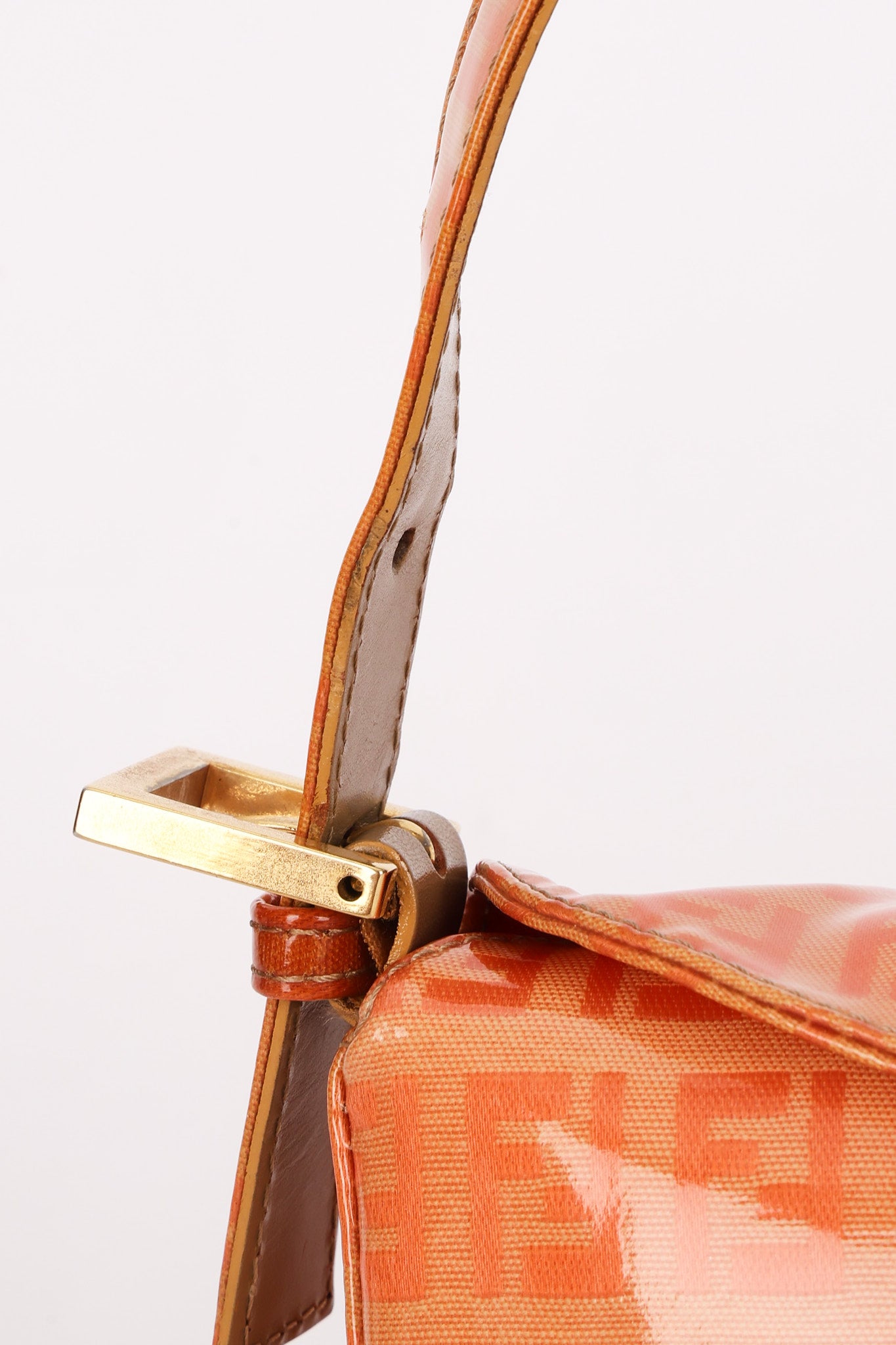 Fendi Coated Canvas Zucchino Baguette Bag Orange GHW