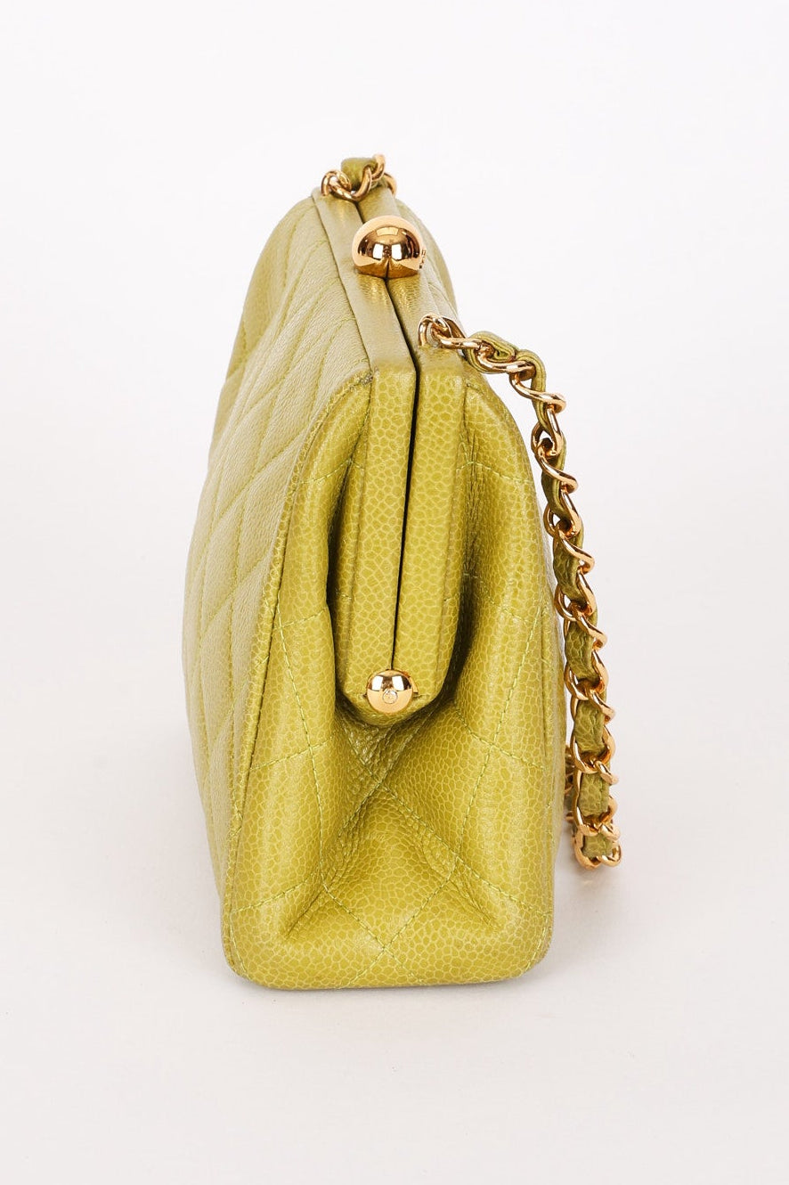 Chanel Kisslock Shoulder Bag Green Caviar 24K GP