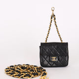 Chanel Micro Flap Belt Bag Black Lambskin 1990s 24K GP
