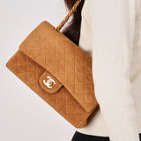Chanel Medium Classic Double Flap Brown Suede 24K GP