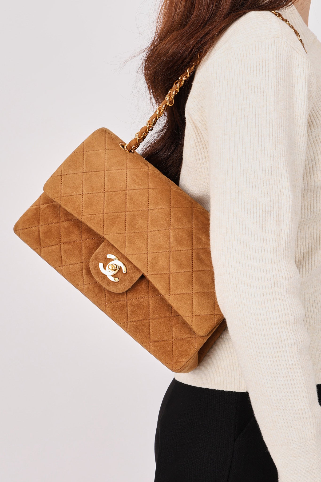 Chanel Medium Classic Double Flap Brown Suede 24K GP