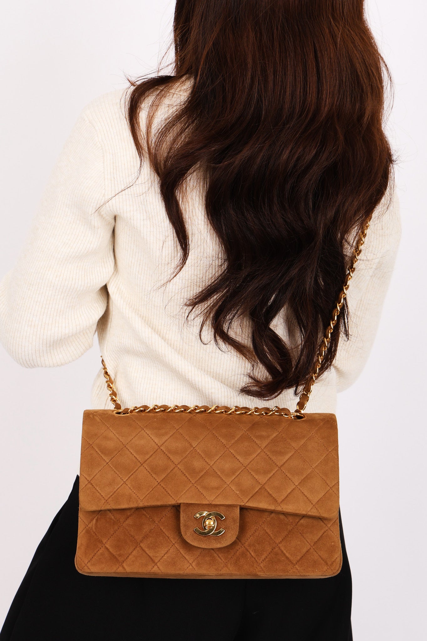 Chanel Medium Classic Double Flap Brown Suede 24K GP