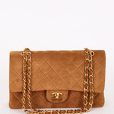 Chanel Medium Classic Double Flap Brown Suede 24K GP