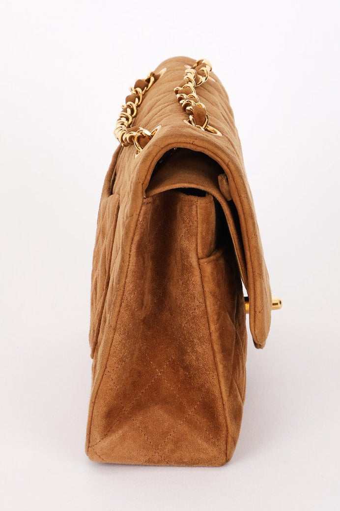 Chanel Medium Classic Double Flap Brown Suede 24K GP