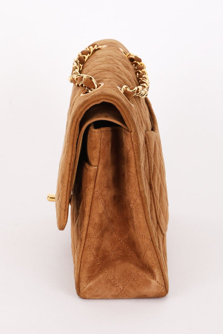 Chanel Medium Classic Double Flap Brown Suede 24K GP