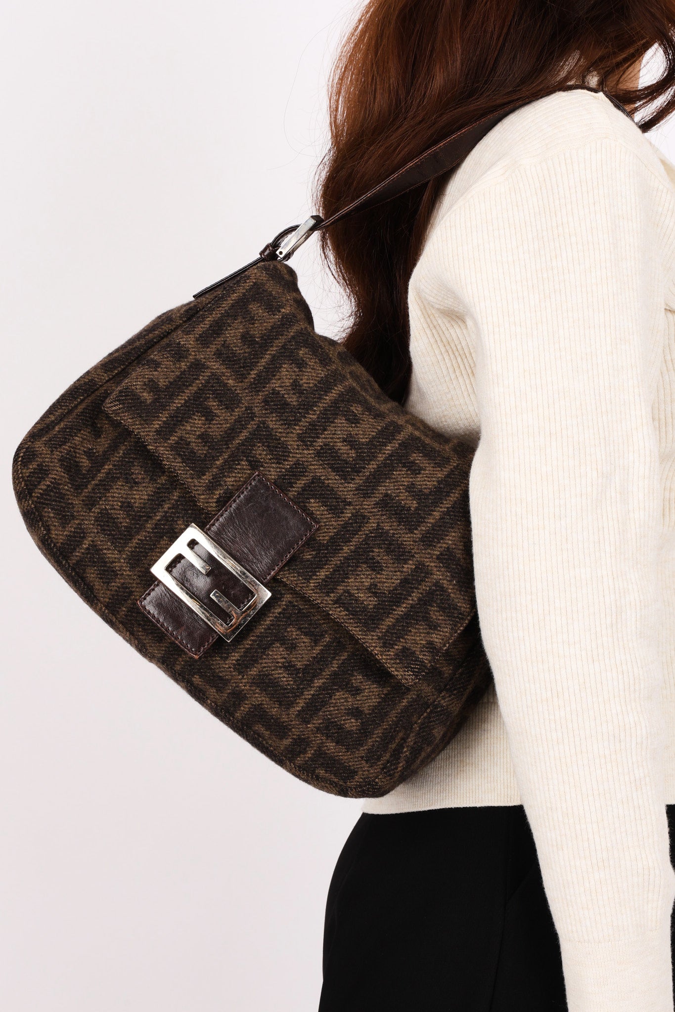 Fendi Wool Zucca Mamma Baguette Bag
